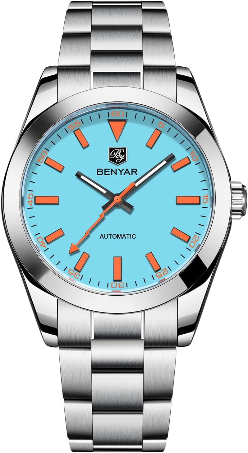 BENYAR 5218 Men's Automatic Mechanical Watch Sapphire Crystal Dial Stainless Steel 100M Waterproof Automatic Winding Work Wrist Watch