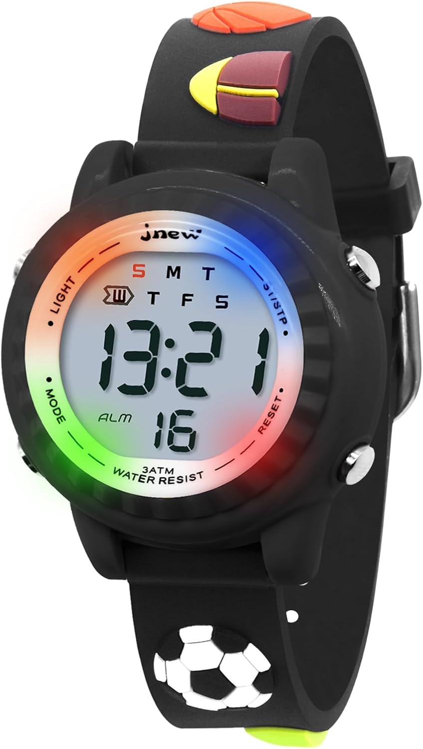 Digita 3ATM Waterproof Alarm Stopwatch Flashing Back Lights Silicone Band Birthday Watch for Kids 3-12 Years Old Yellow