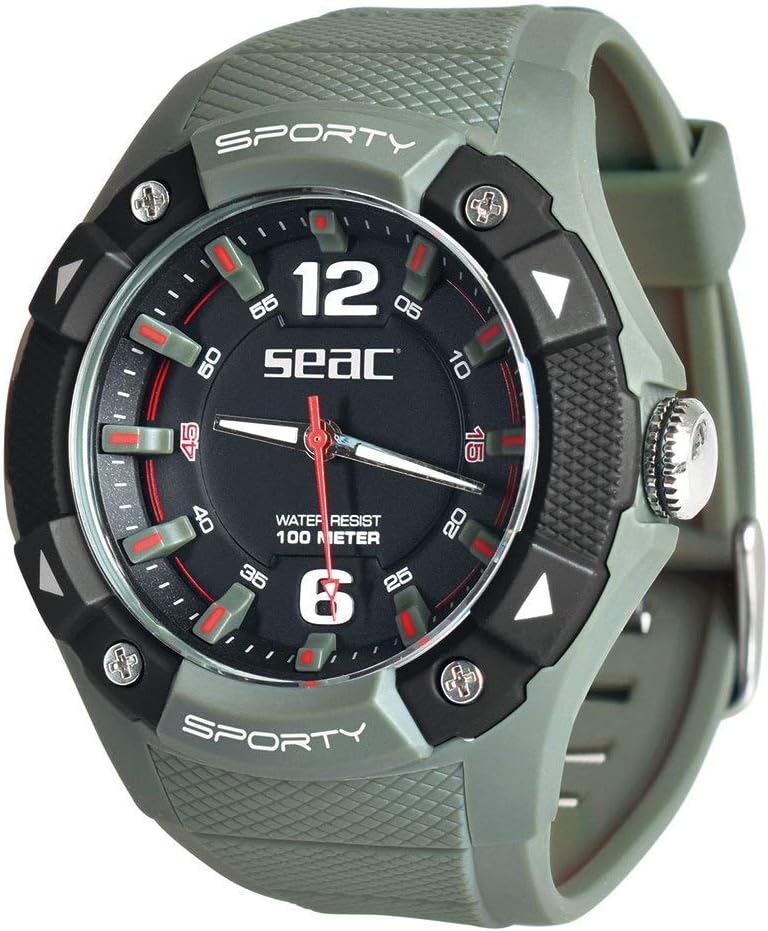 SEAC Sporty Lifestyle Water Watch, 100 m, Durable Rubber Strap Unisex Adult, Green, Standard
