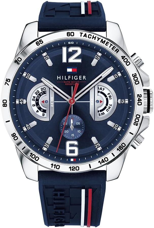Tommy Hilfiger Multifunctional Analogue Quartz Watch for Men with Silicone, Stainless Steel or Leather Strap, Day and Date Sub-dials, Water Resistant to 5 ATM