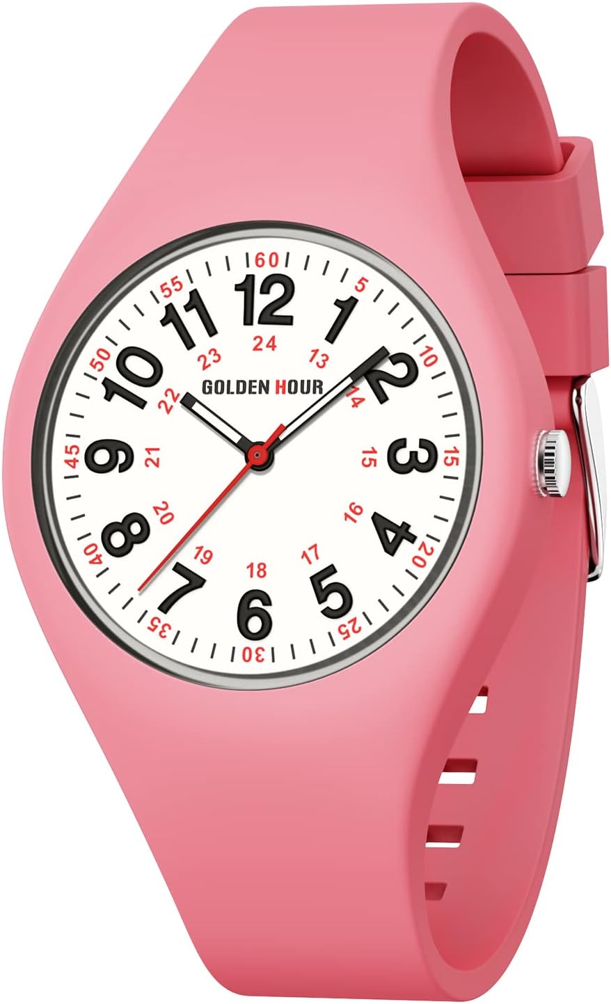 GOLDEN HOUR Unisex Analogue Sports Waterproof Watches for Nurses Medical Professionals, Students - Luminous Easy Read Dial, Silicone Jelly Strap