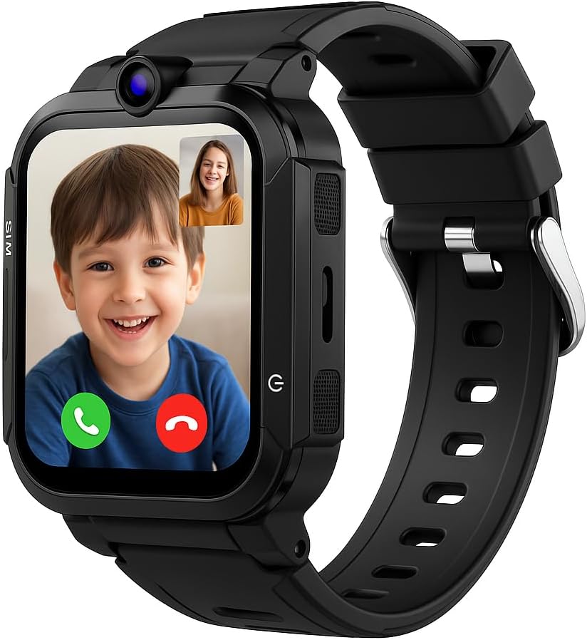 4G Android Kids Smartwatch with SIM Card – GPS WiFi Tracker, HD Video & Voice Calls, IP67 Waterproof Smart Watch for Kids with SOS Button, Camera, Messaging, Music Player