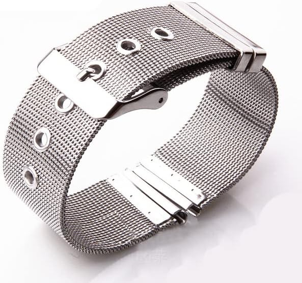 Cinturino per orologio da donna in acciaio inossidabile da uomo 12mm 14mm 16mm 18mm 20mm 22mm 24mm Cinturini per cinturino con fibbia milanese a foro stenopeico in maglia d'argento-Argento,16mm