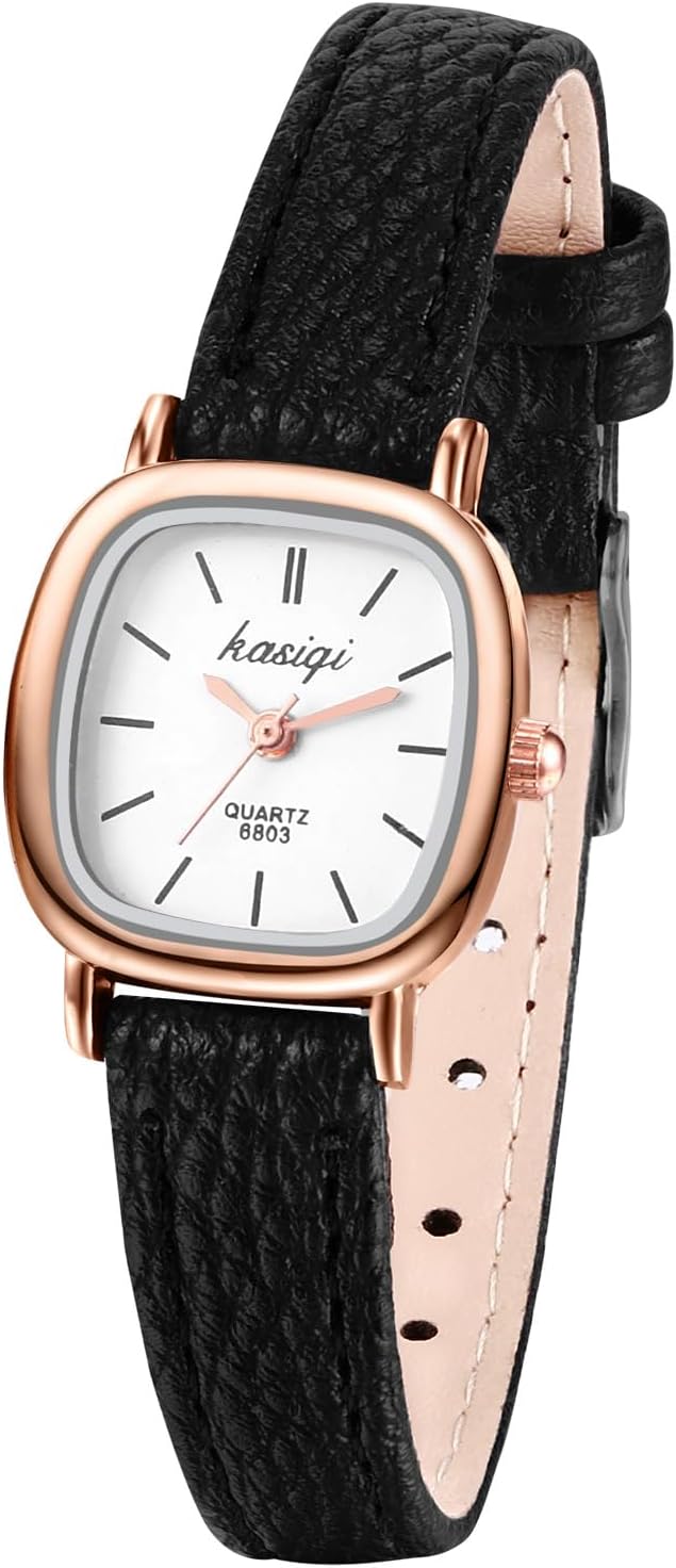 JewelryWe Ladies Leather Strap Small Square Dial Fashion Wrist Watch Perfect Gift