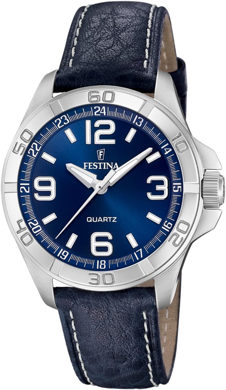 Festina Orologio Uomo Analogico in Pelle - Movimento al Quarzo - Vetro Minerale ad Alta Resistenza - Impermeabile 5 ATM - Elegante F20444 Special Prices