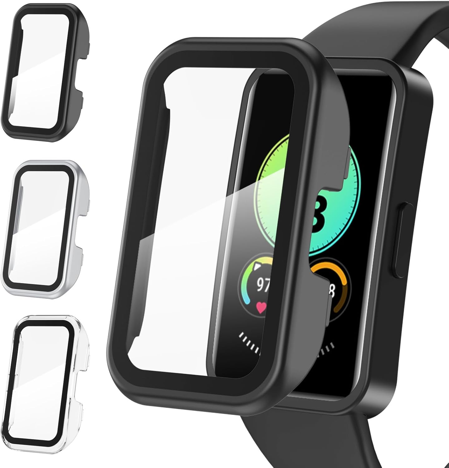 aceyoon 3 Pieces Cover for Huawei Band 10/Band 9/ Band 8, Hard PC Case with Screen Protector, HD Case with Tempered Glass for Huawei Band 8/9/10