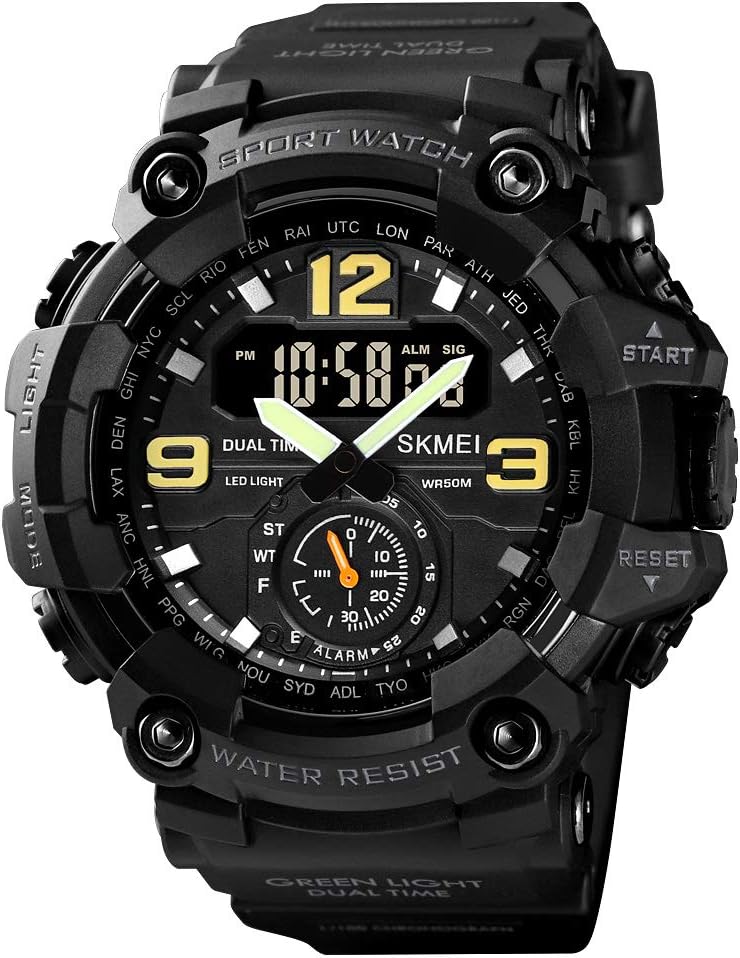 Men's Military Watch Camouflage Sport Outdoor Waterproof Wristwatches Date Multi Function with LED Alarm Multiple Time