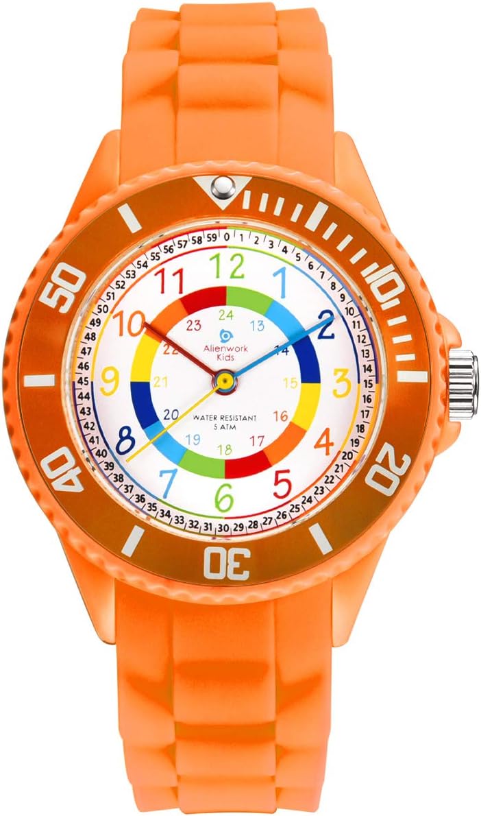 Alienwork Kids Learning Watch Children Boys Girls Learning Time Waterproof 5 ATM