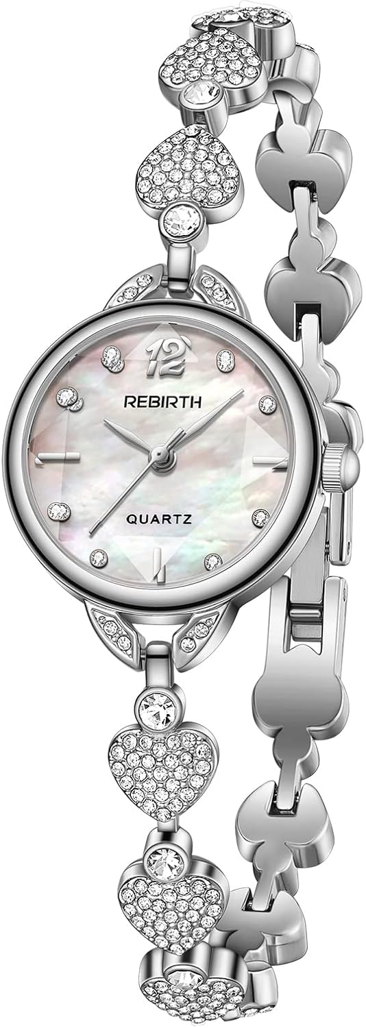 JewelryWe Women's Watches, Wrist Watch with Shiny Rhinestones, Small Ball Delicada, Heart Chain Strap, Perfect Gift for Women Girls, Choice of Colour
