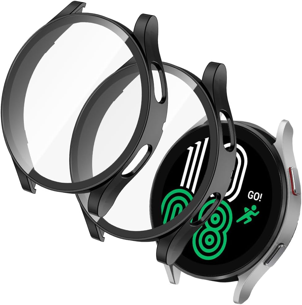 OFFCUP 2 Pieces Cover with Screen Protector for Samsung Galaxy Watch 4 40 mm, Full Coverage Hard Case HD Clear Tempered Screen Protector Film