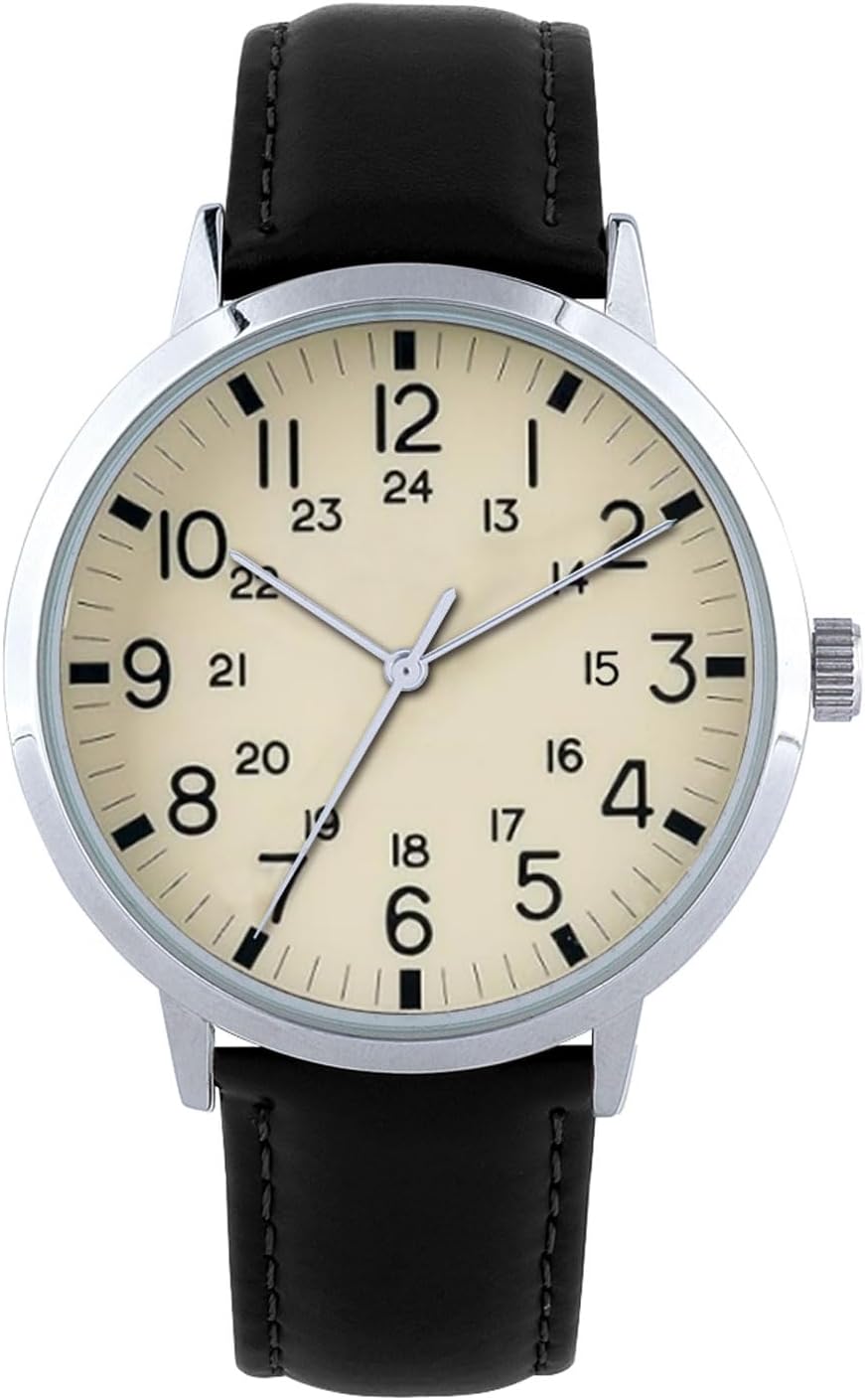 NUOVO Men's Watch with White Dial and Black Leather Strap – Classic Analogue Quartz Fashion