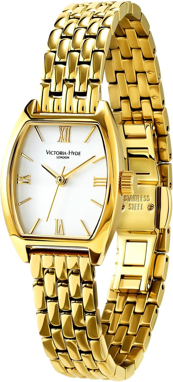 VICTORIA HYDE Ladies Gold Rectangle Watch Ladies Analog Quartz Elegant Roman Numeral Wrist Watch Women
