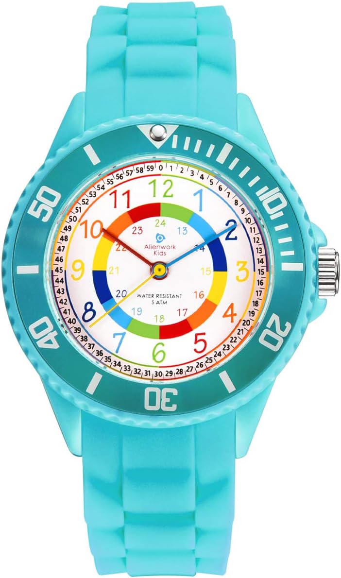 Alienwork Kids Learning Watch Children Boys Girls Learning Time Waterproof 5 ATM
