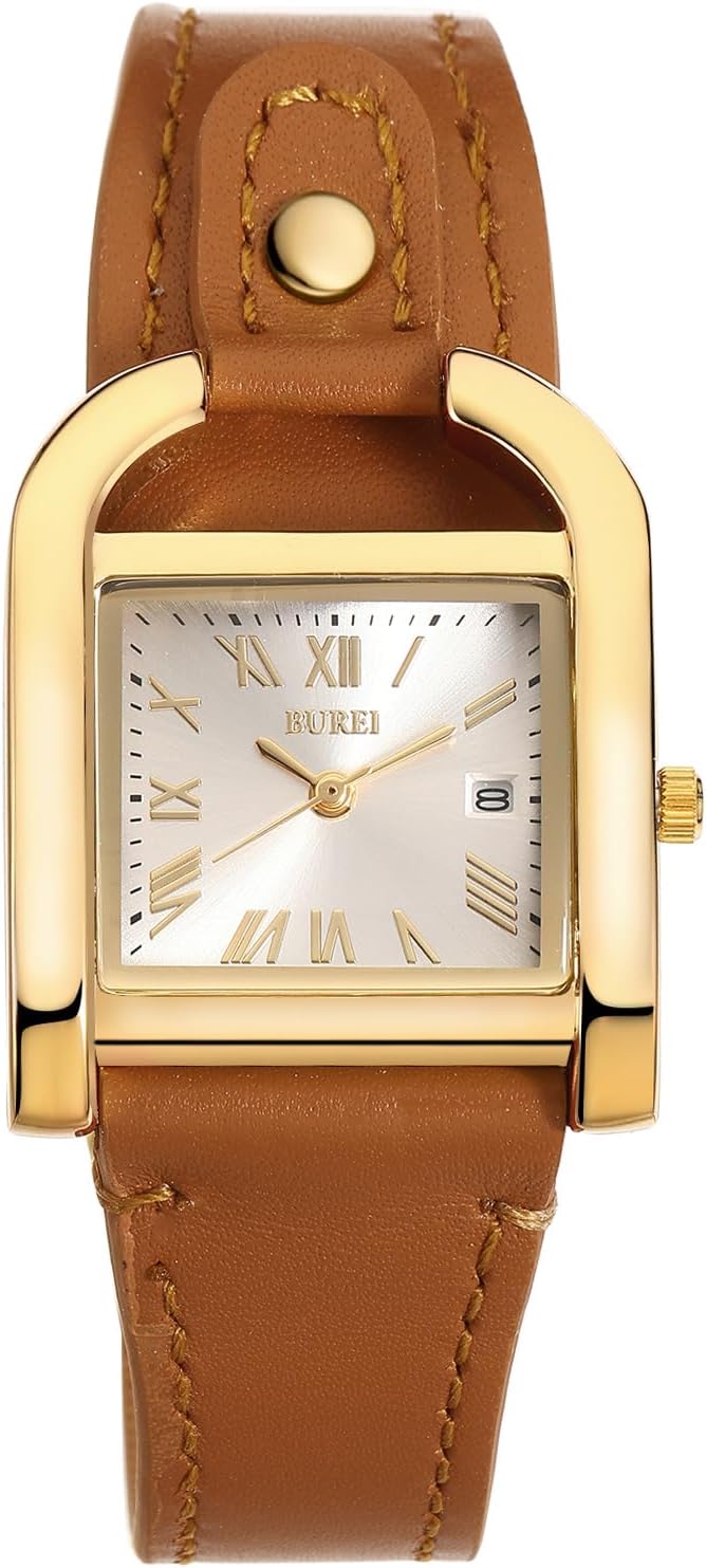 BUREI Ladies Simple Waterproof Leather Quartz Calendar Watch for Mom Gift