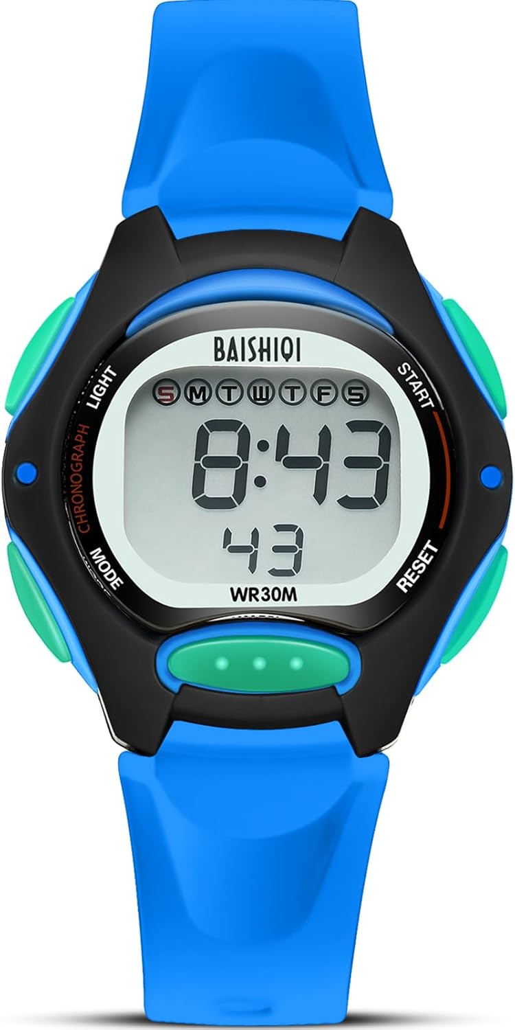 Children's Digital Watch Boys Girls Sports Watch Waterproof Multifunctional Silicone Watch with EL Backlight/Timer/Alarm/Date