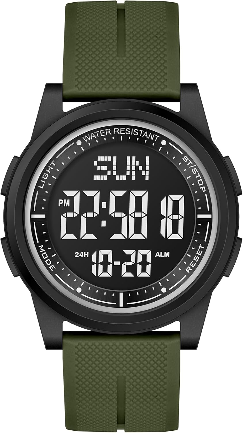 WIFORT Digital Wrist Watch, Sports Watch for Men and Women, Waterproof 5 ATM with LED Backlight, Stopwatch, Alarm and Timer, Ultra-Thin Unisex Watches