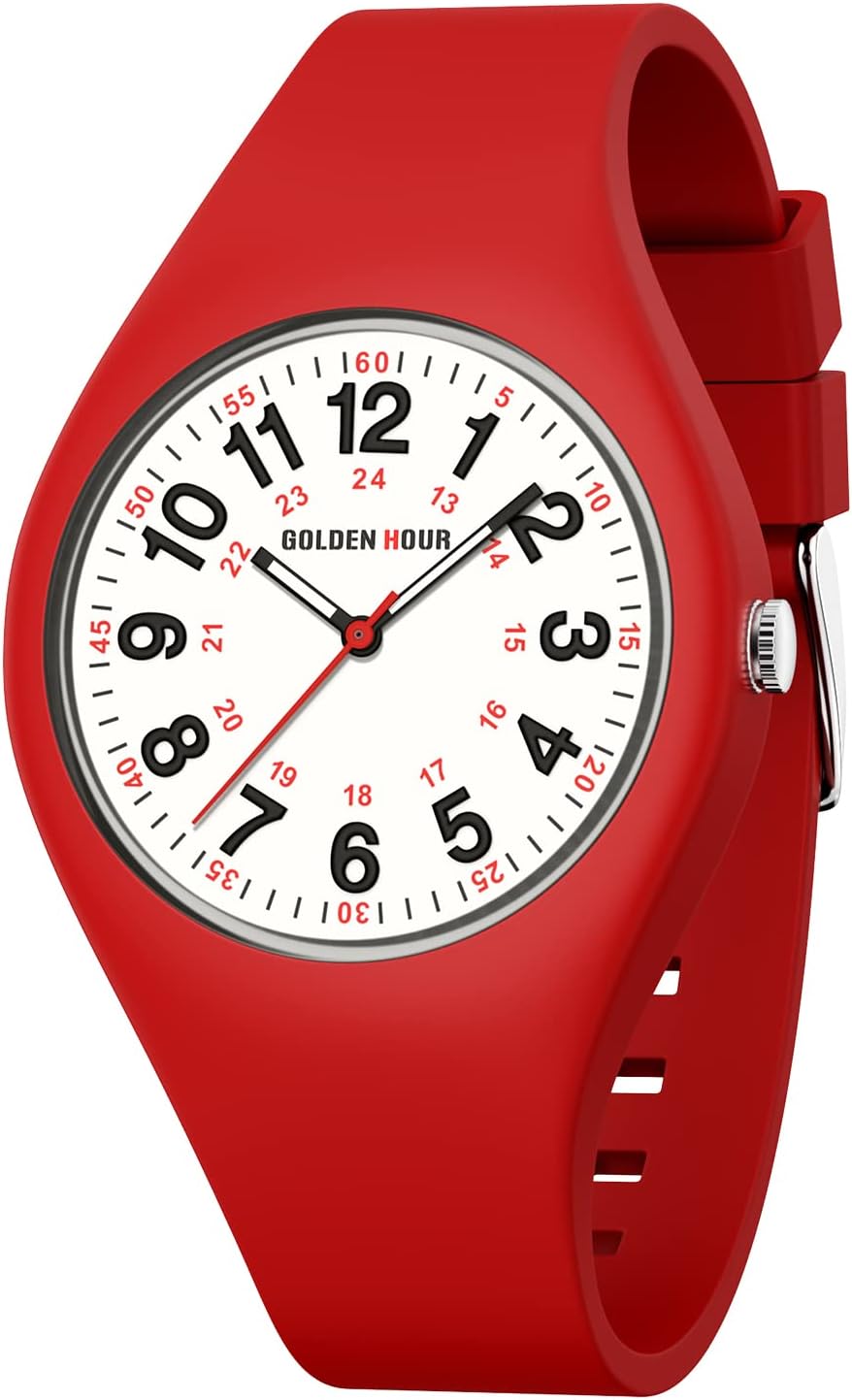 GOLDEN HOUR Unisex Analogue Sports Waterproof Watches for Nurses Medical Professionals, Students - Luminous Easy Read Dial, Silicone Jelly Strap