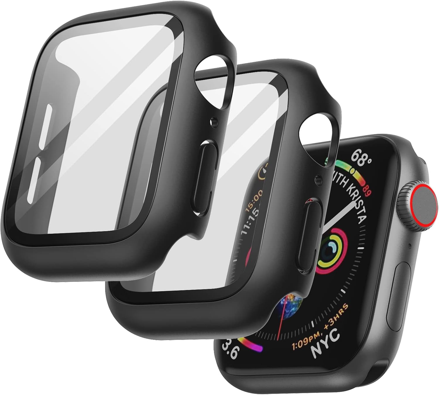 JETech 2 x Protective Cover for Apple Watch SE 3/2/1 (2025/2022/2020) / Series 6 5 4 40 mm, Full Protective Case, Integrated Tempered Glass Film, 2 Pieces (Black)