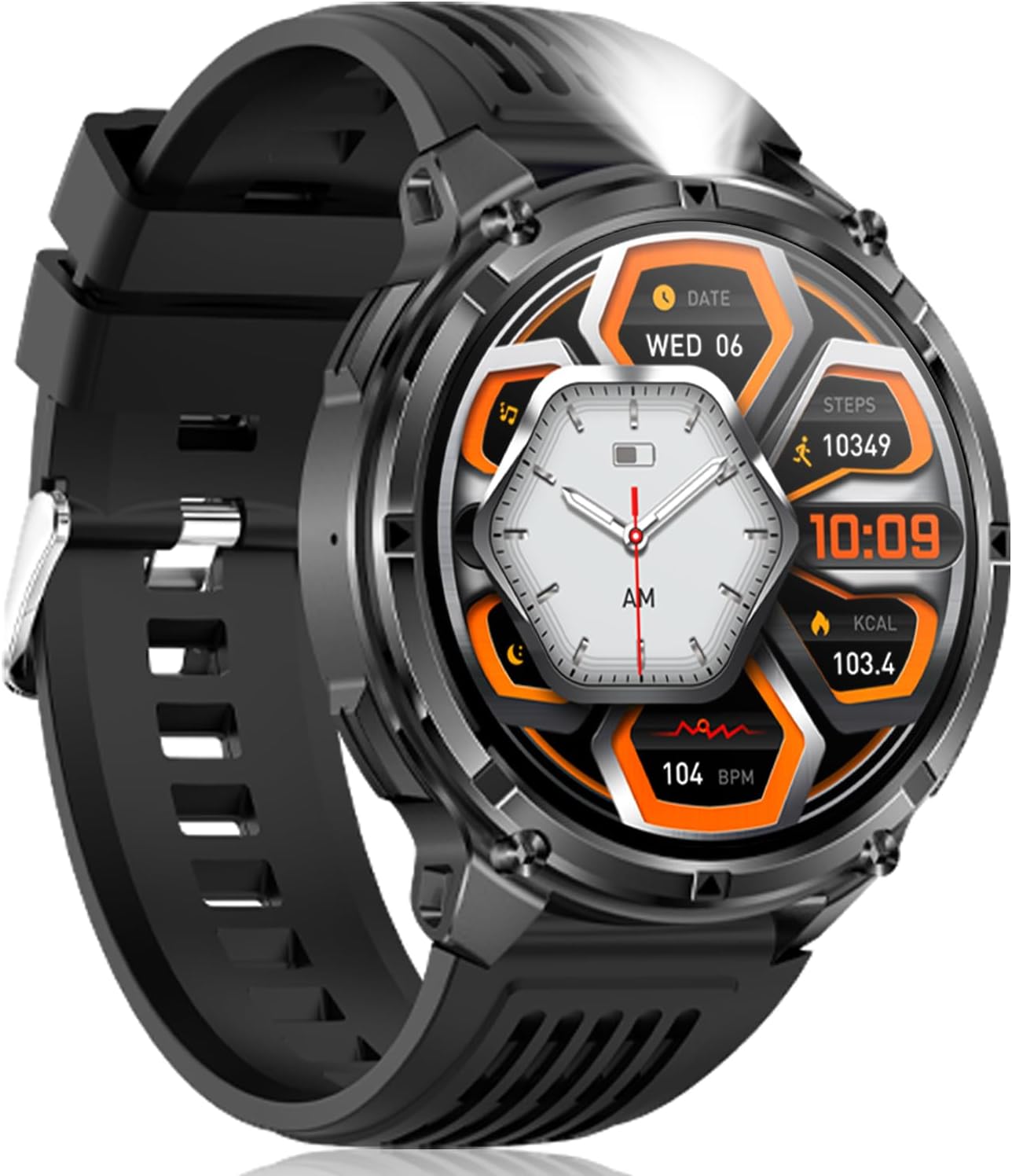 1100 mAh Smart Watch with Bluetooth Calls, LED Flashlight and Compass, 1.7 Inch HD, Sleep Monitoring and SpO2, IP68 Men's Watch for iOS Android