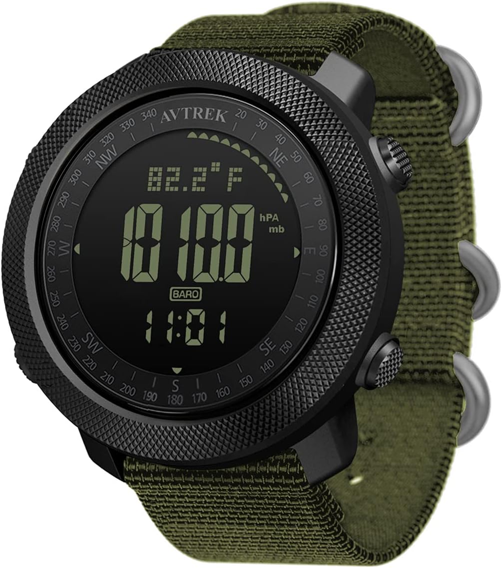 AVTREK Multitasking Sports Watch for Hiking with Boussole Altimeter Barometer Thermometer Pedometer World Watches Stopwatch 50M Waterproof IT-AK2106 (Green)