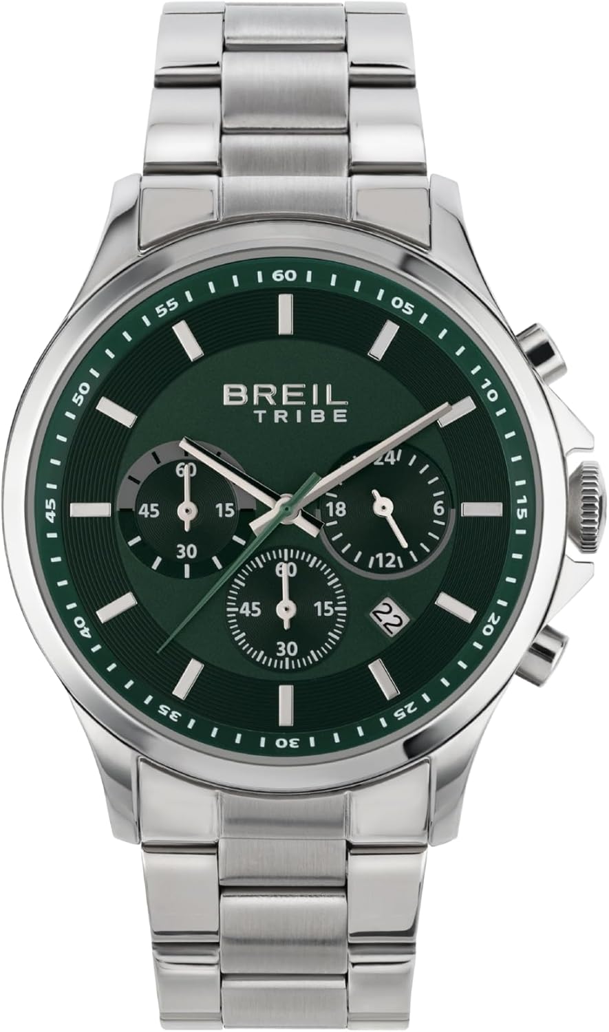 Breil, Collezione Kart, Orologio Uomo, Cronografo Uomo in Acciaio Lucido e Satinato, Movimento al Quarzo, Quadrante Nero, Chiusura Déployante Regolabile 15.5-21 cm, Resistente all'Acqua, Silver-Nero