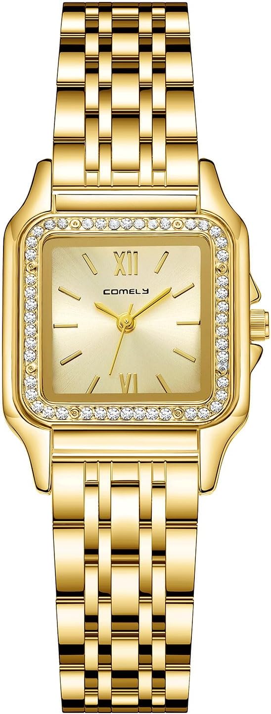 CIVO Women's Watch, Gold/Silver Elegant Rectangular Wrist Watches Stainless Steel Strap Analogue Quartz Watch Gift