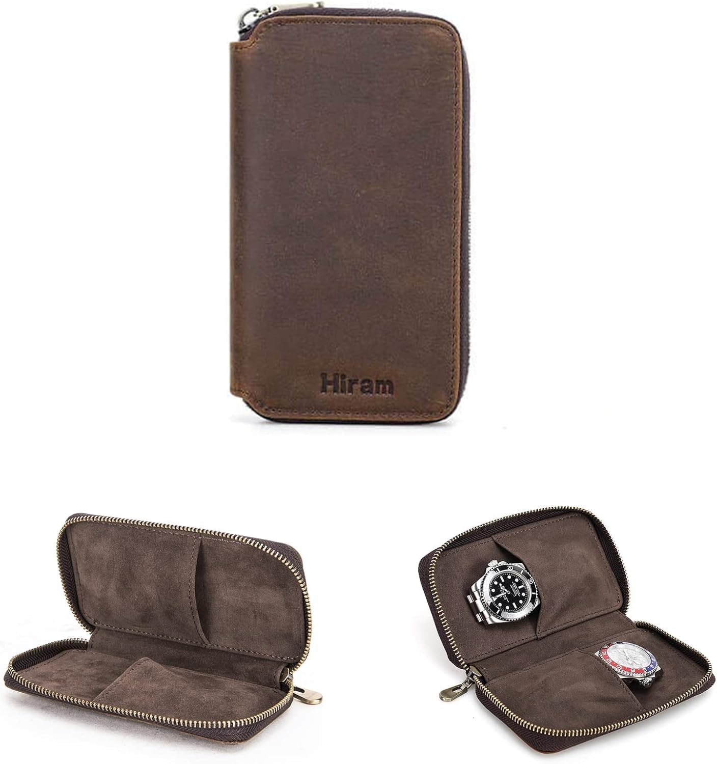 Hiram 2pcs Portable Genuine Leather Travel Watch Case for Couple