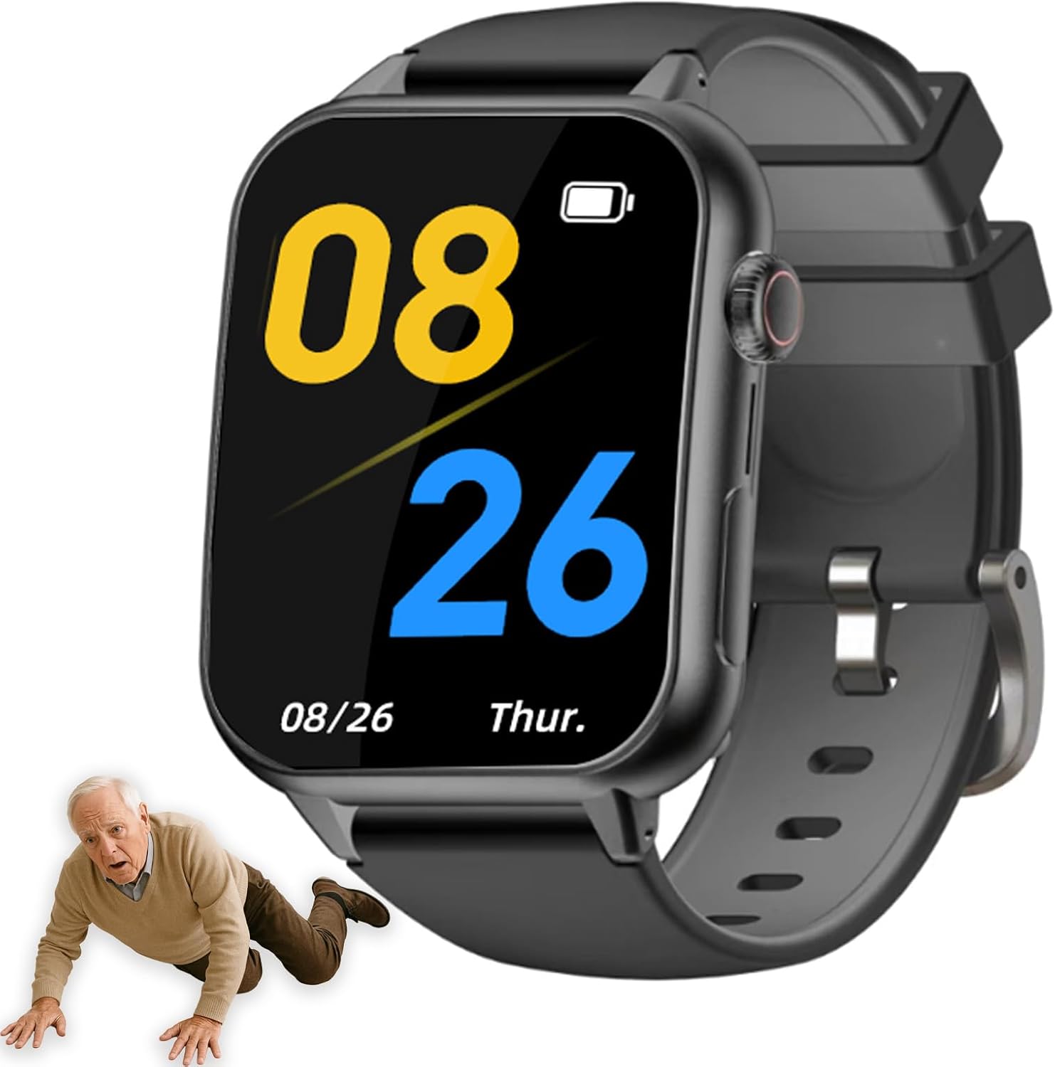 Elderly 4G Smartwatch with SOS, Fall Detection, GPS Tracking, Two-Way Calling, IP67 Waterproof, Large Screen 1.83 Inch, Nano SIM Compatible for Elderly People