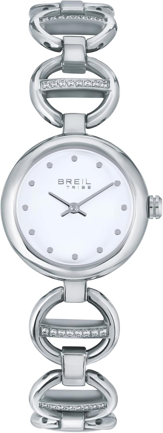 Breil, Collezione Camelia, Orologio Donna Solo Tempo in Acciaio, Bracciale Gioiello con Cristalli, Quadrante Bianco con Indici Sferici, Lunghezza Regolabile fino a 25 mm