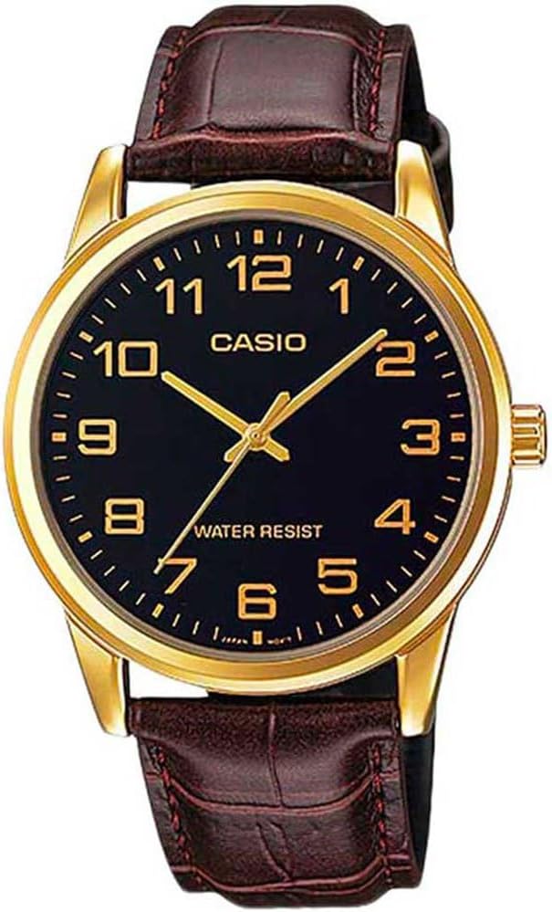 Casio Mens Quartz Watch Classic Brown Leather Band Brass Case Black Analog Display - MTP-V001GL-1B