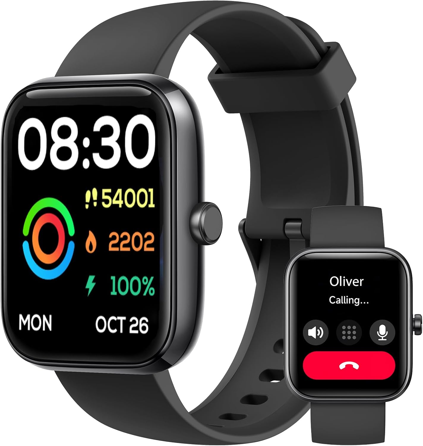 Smartwatch for Men and Women, Waterproof IP68 Smartwatch with Bluetooth Make / Answer Calls Pedometer Heart Rate Monitor, 120+ Sports Modes, Digital Smart Watch Watch, Black