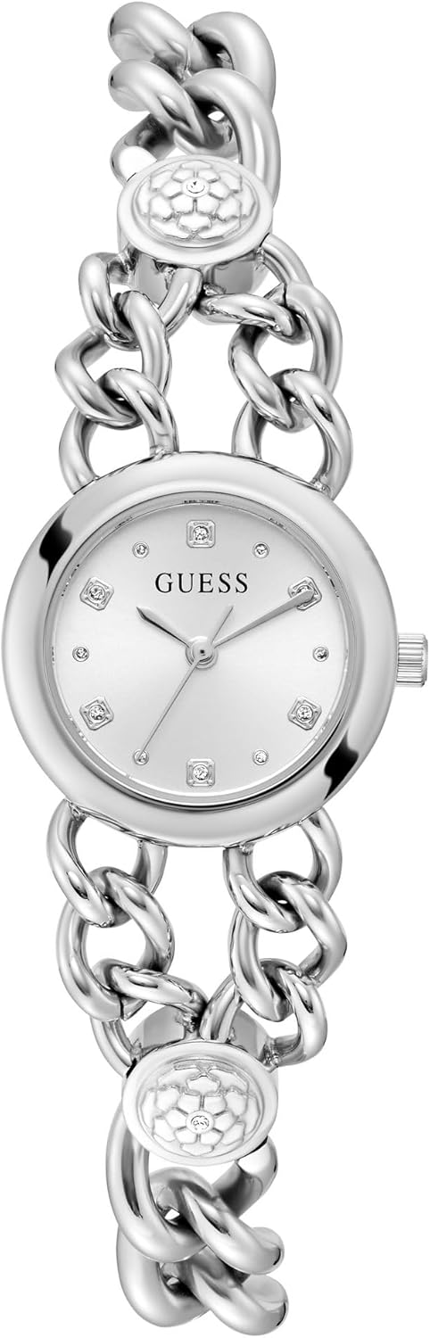 Guess P SLV CS/SUN SLV DL/P SLV LOGO BRCT W/CRYS W/ADJT G LINKS, Silver, Bracelet
