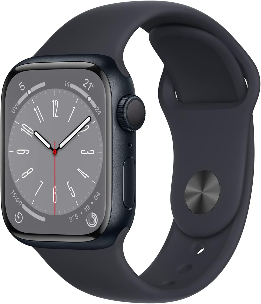 Apple Watch Series 8 (GPS, 41 MM) Midnight Aluminium Case with Midnight Sport Strap (Refurbished)