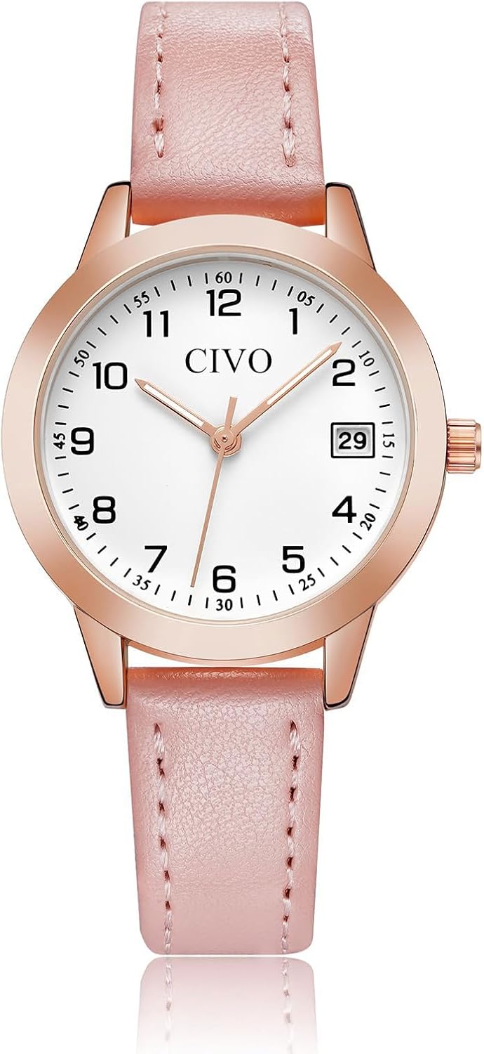 CIVO Women's Watch Leather Strap: Elegant Small Analogue Waterproof Watches for Women Minimalist Wristwatches Dial Numbers