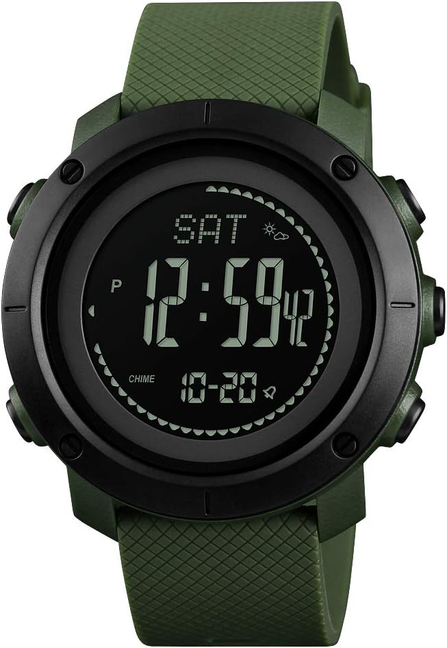 TONSHEN Digital Compass Watch Unisex Outdoor Sports Military LED Electronic Multifunction Altimeter Thermometer Pedometer Calories Wrist Watches and Rubber Strap