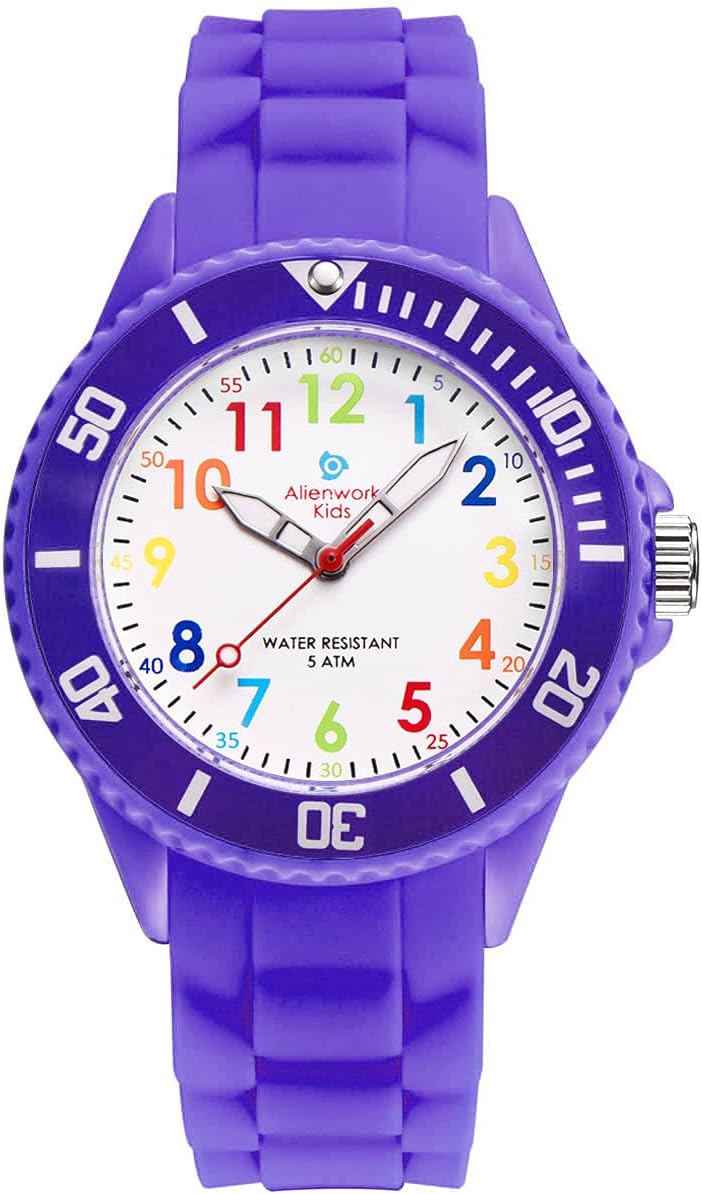 Alienwork Kids Learning Watch Children Boys Girls Learning Time Waterproof 5 ATM