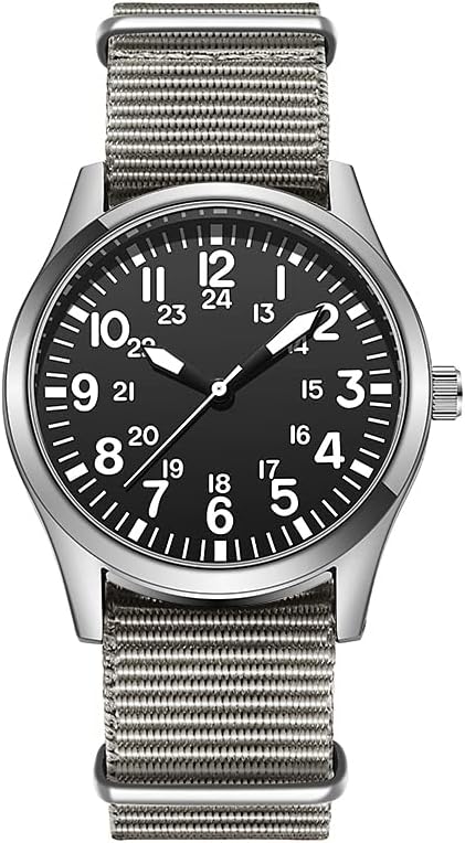 Men's Air Force Field Watch Fabric Strap 24 Hour Display Japanese Quartz Movement Dial 42 mm