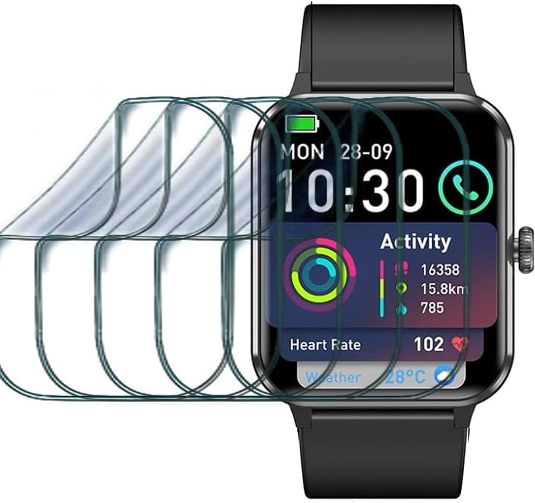 6 pcs Pellicola idrogel per Blackview Smartwatch, R50 1.85" Smartwatch Soft TPU Pellicola in gel Protezione dello schermo Autoguarigione, Installazione facile, Sensibile al tocco