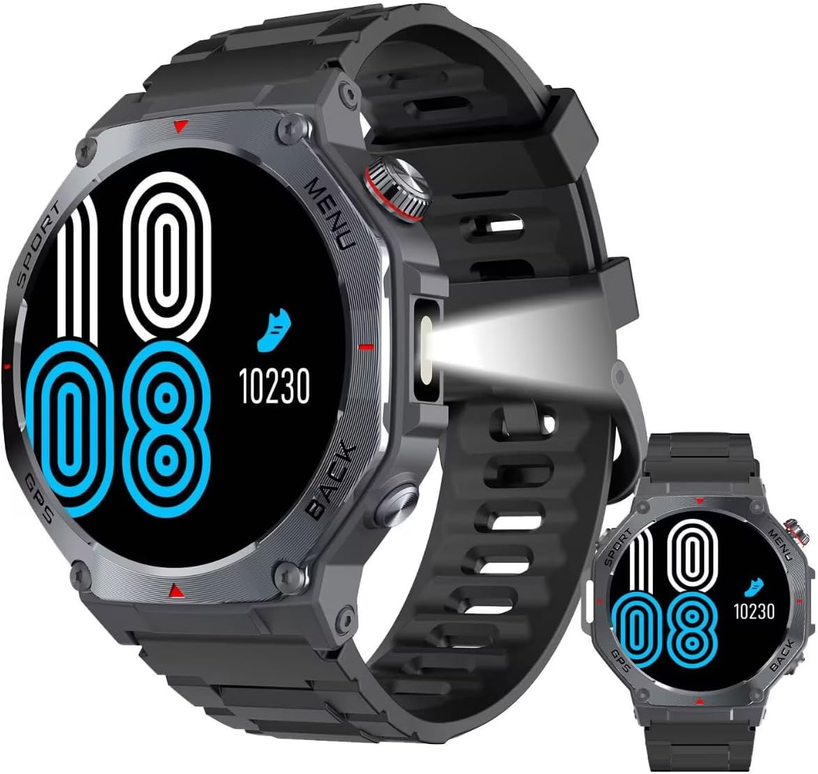 leewill Rugged Men's Military Smartwatch V20, GPS Compass, 3ATM(30m) Waterproof, 30 Gg Standby, 170+ Sports, Cardio/SpO2 Monitor, Bluetooth Calls, IA+ChatGPT Dial, 1.43 Inch AMOLED Display Black