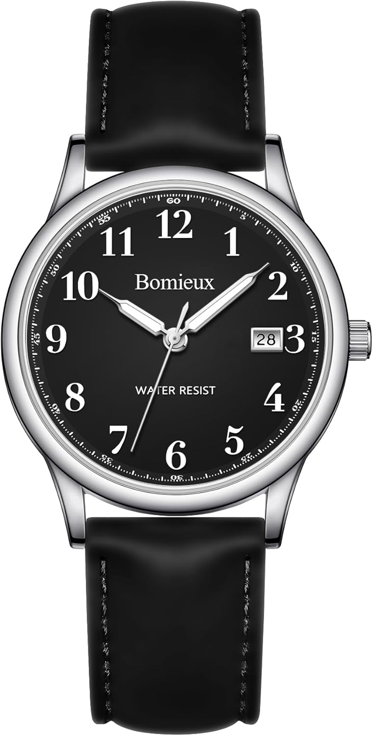 Mens Classic Elegant Leather Band 3 Hands Date Waterproof 3ATM Big Numbers Men Gift