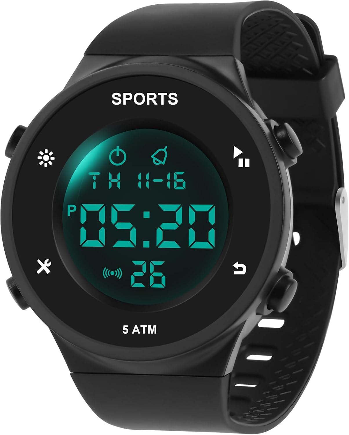 OFFCUP Men's Digital Watch 5ATM Waterproof Chronograph Wrist Watch Casual Sports Watches Silicone Strap with LED Stopwatch Alarm, Black, Strap
