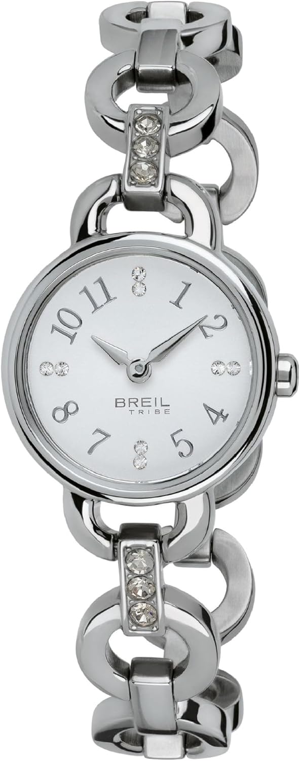 Breil, Collezione Agata, Orologio Gioiello Donna, Cassa in Acciaio, Bracciale con Eleganti Cristalli Bianchi, Quadrante Bianco, Movimento al Quarzo, Resistente all'Acqua, Diametro 25 mm, Silver