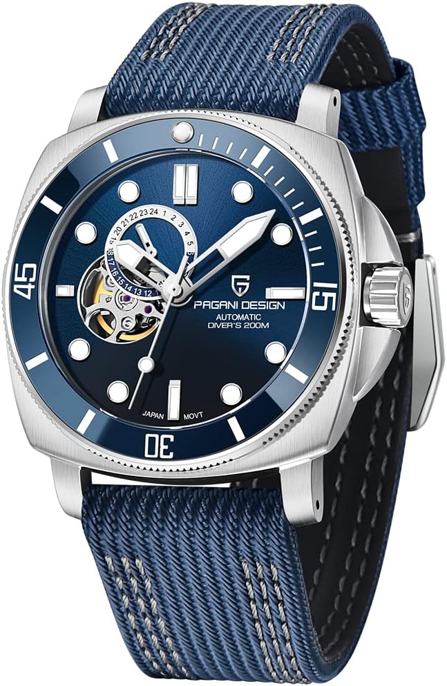 Pagani Design 1736 Herren-Armbanduhr, Skelett-Automatik, Japanisches NH39-Uhrwerk, NATO-Nylonband, 200 m, Wasserdicht, für Herren, Mode und Sport