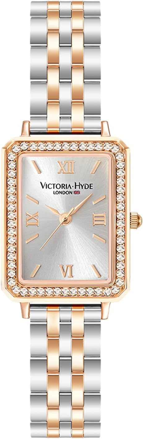 VICTORIA HYDE Women's Green Dial Analogue Quartz Rectangle Watch with Stainless Steel Bracelet