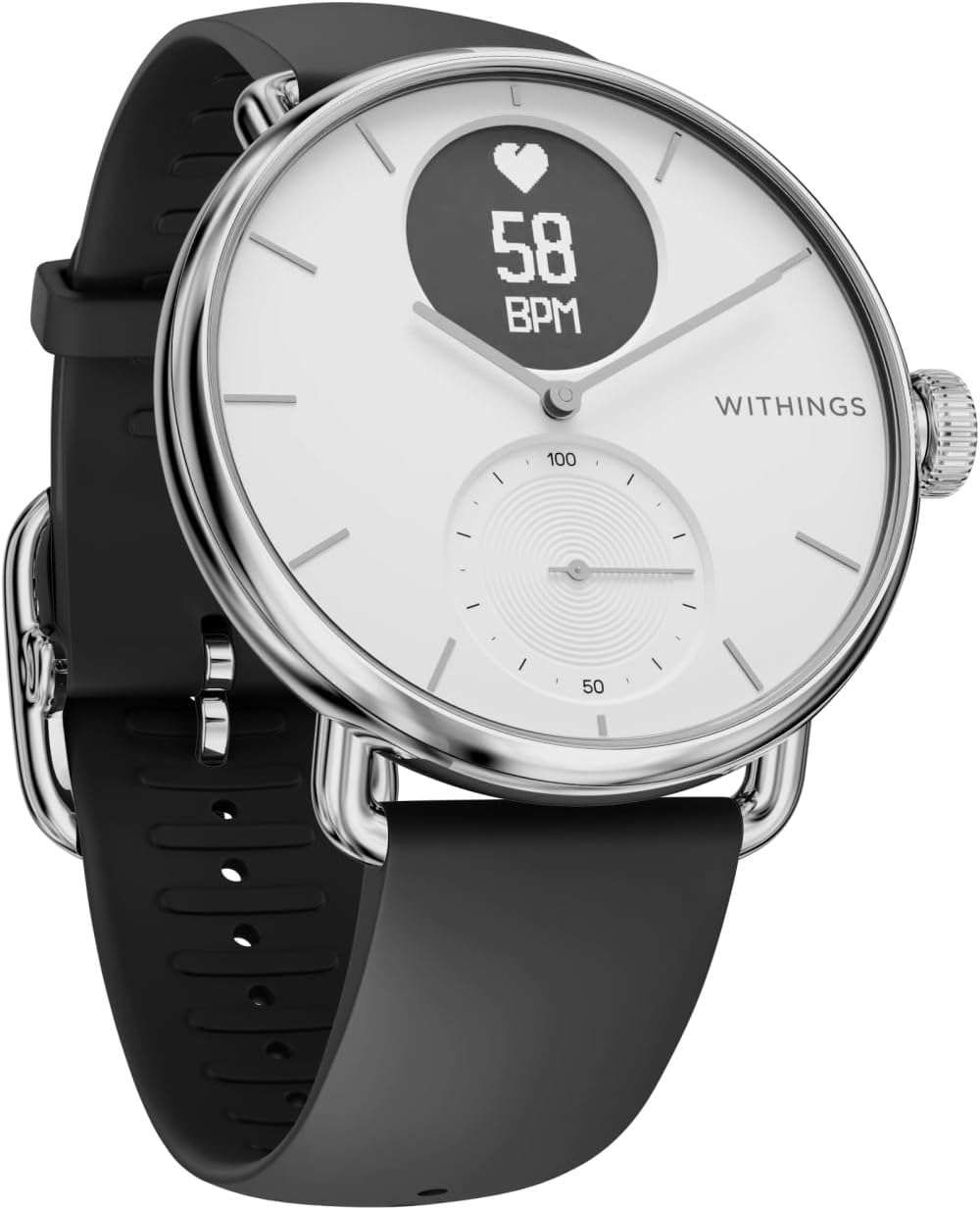 Withings Scanwatch 38 mm White, Hybrid Smart Watch with ECG, Heart Rate Sensor And Oximeter, SpO2, Sleep Tracking Unisex-Adult