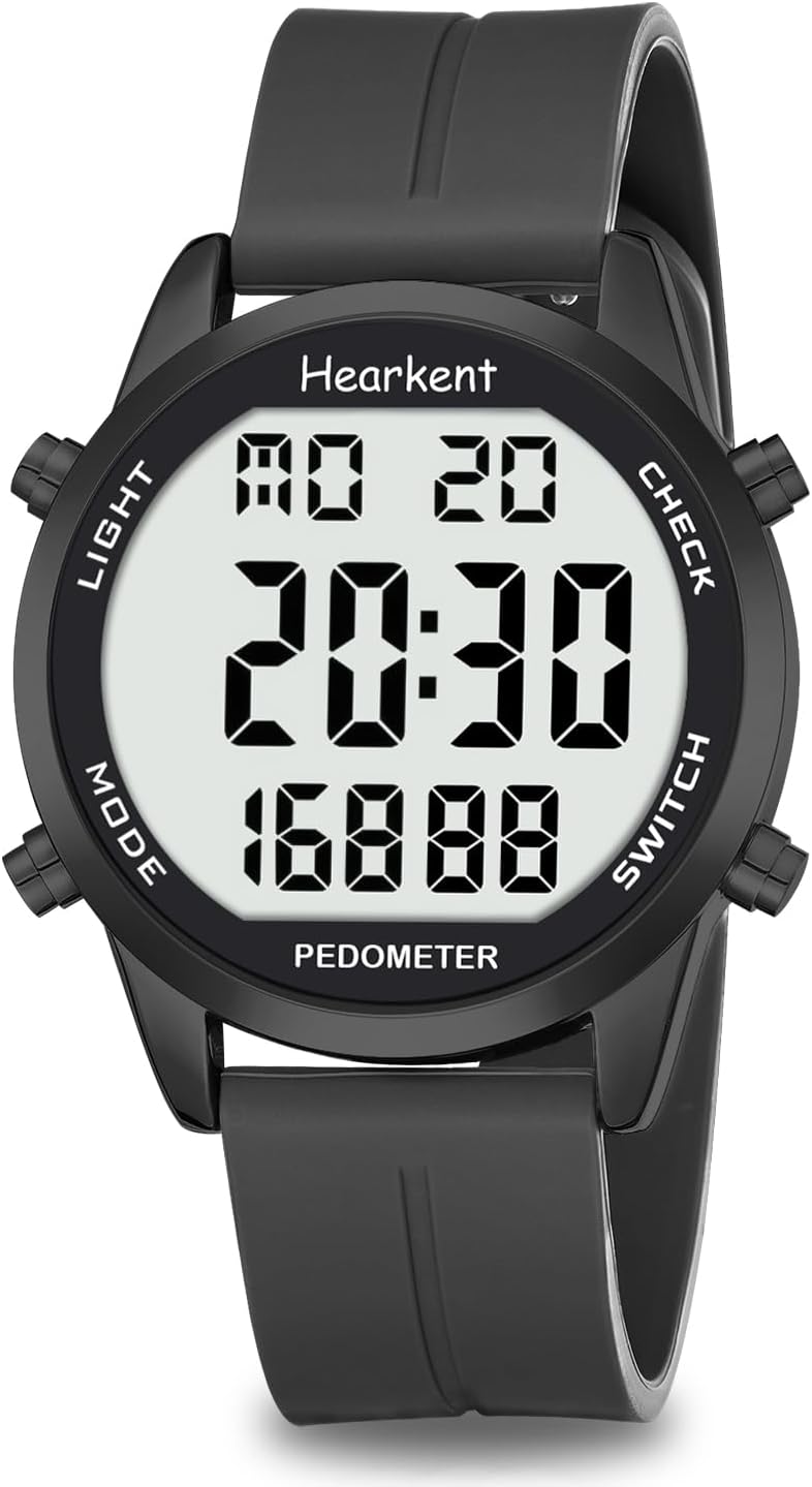 Pedometer Watch Without Bluetooth App Pedometer 30M Waterproof Watch with Large LCD Numbers Pedometer for Elderly Countdown Alarm Pedometer Pedometer
