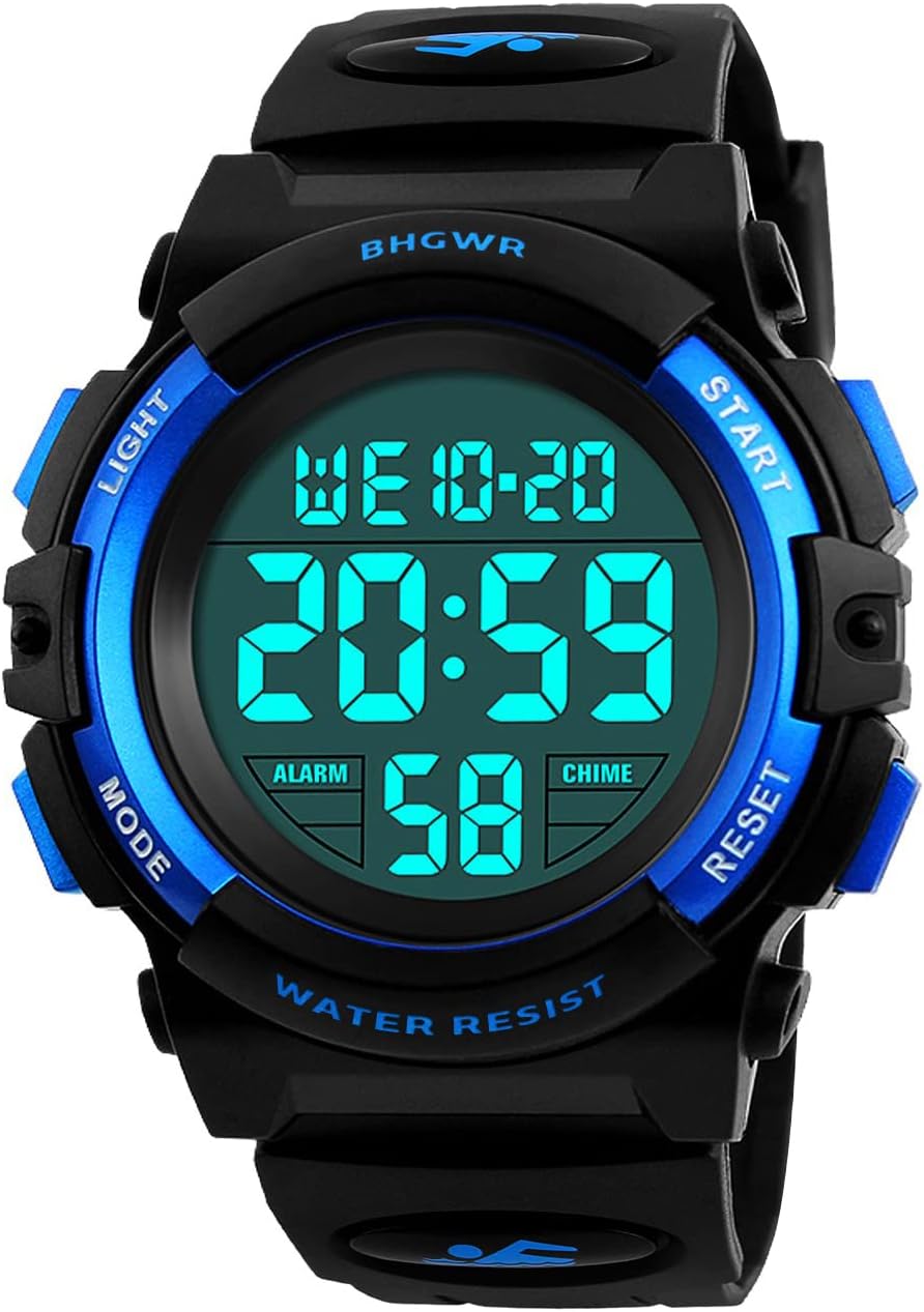 Boys Digital Watches, Kids Sports 5ATM Waterproof Watch with Alarm/Stopwatch/EL Light, Blue Children's Outdoor Digital Watch for Teens Boys by, Black, sport