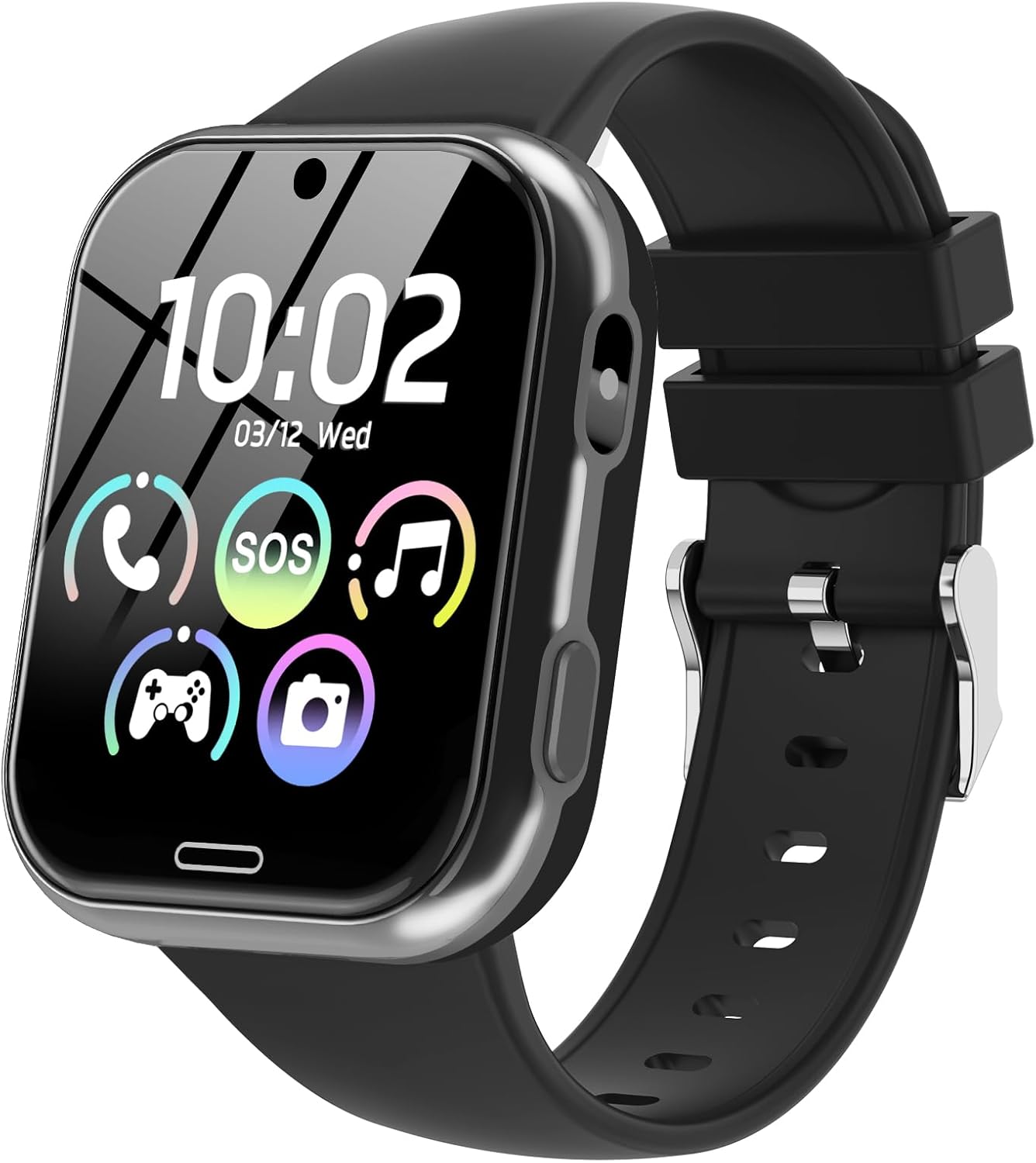 Smartwatch Watch for Children, Smart Phone for Girl Boy with 19 Games, Pedometer, Music, Camera, SOS, Torch, Alarm Clock Gift Smartwatch for Child 4-12 Gift, Black