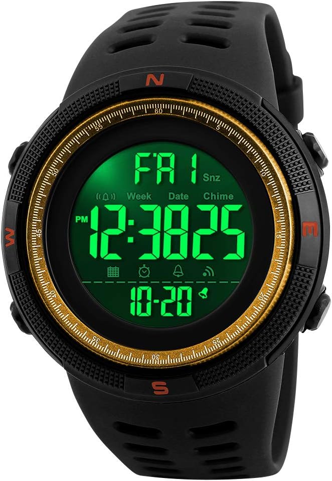SKMEI Men's Digital Sports Watch Waterproof Military Stopwatch Countdown Date Auto Alarm Gold Large Fashion