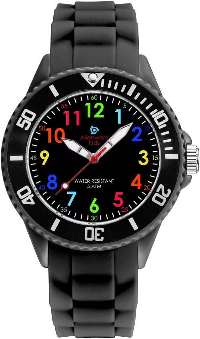 Alienwork Kids Learning Watch Children Boys Girls Learning Time Waterproof 5 ATM
